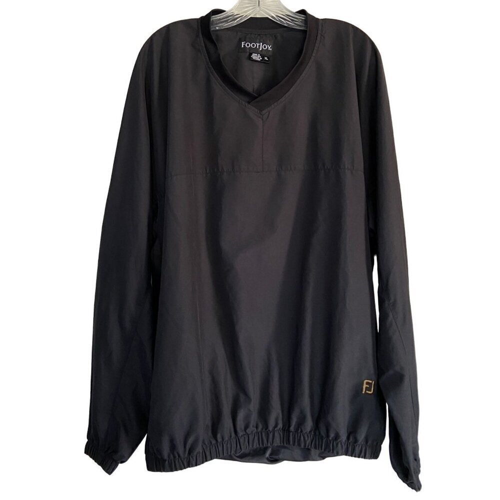 Footjoy Long Sleeve V-Neck Golf Pullover Black Windbreaker Jacket Coat Men's XL